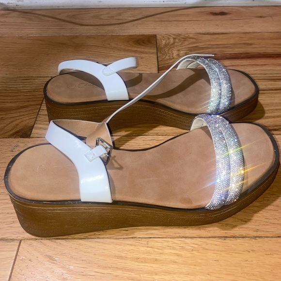 White and Silver Strappy Platform Sandals - Picture 2 of 3